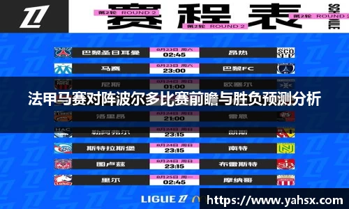 法甲马赛对阵波尔多比赛前瞻与胜负预测分析
